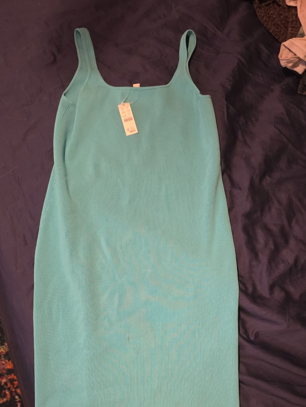 J. Crew Aqua Ribbed Square-Neck Midi Dress